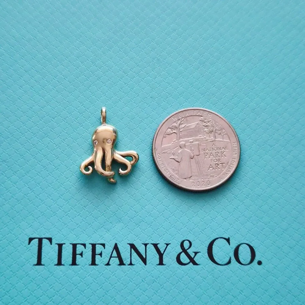 EXTREMELY RARE Tiffany & Co. 18k Yellow Gold Diamond Octopus Charm Pendant - Picture 3 of 4